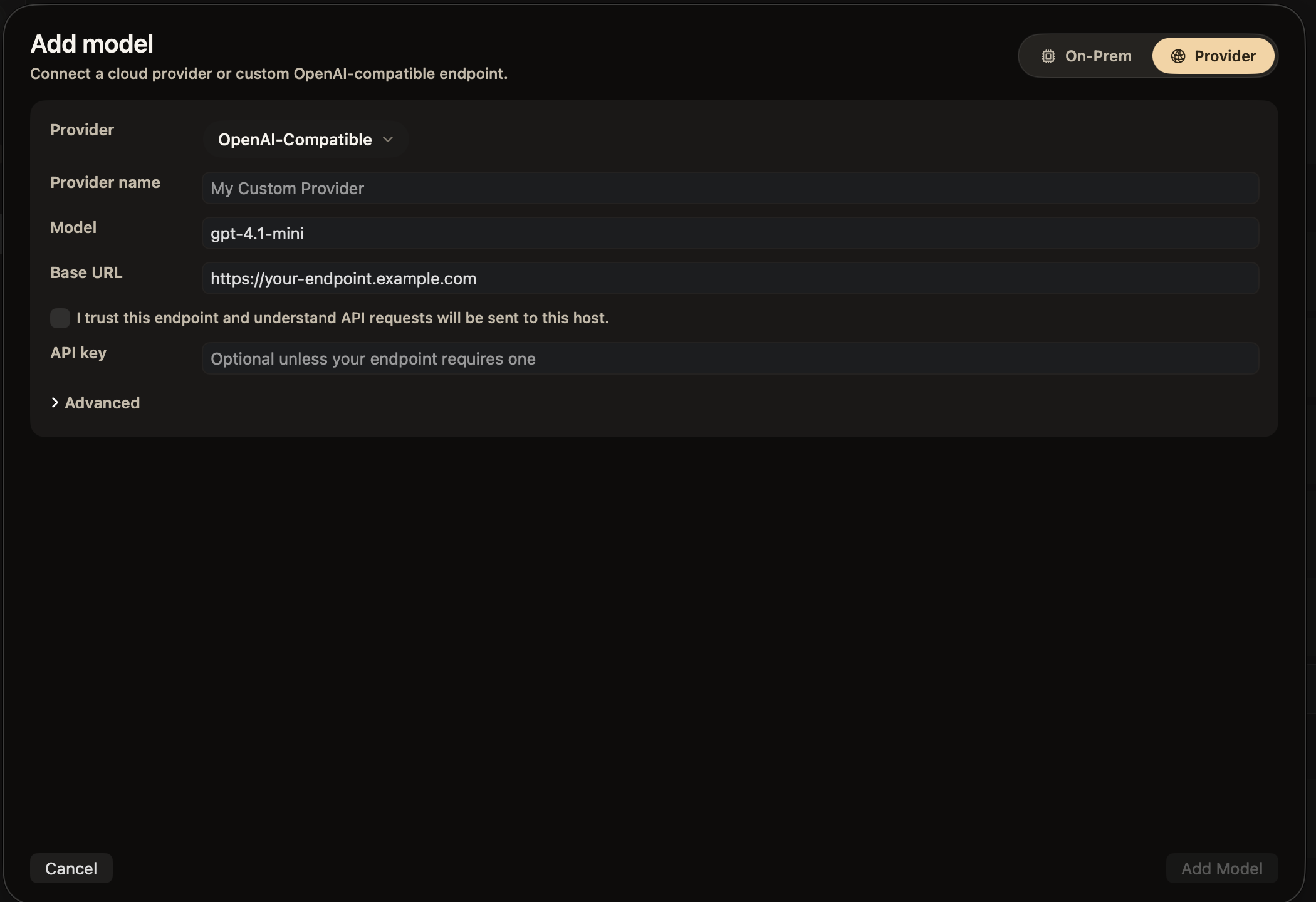 Add a cloud provider with your own API key